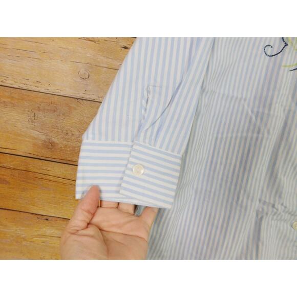 Vicky Wayne Shirt 12 Large Blue White Stripes Embroidered Flowers Long Sleeve - Picture 4 of 7